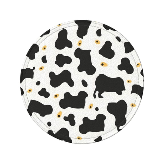 6-Piece Set Of Round Coasters Water-Resistant Leather Double-Sided Non-Slip Design Ideal For Cups Kitchens And Home Decor Perfect Housewarming Gift 3.9-Inch Diameter Simple Cow Print Pattern1_4