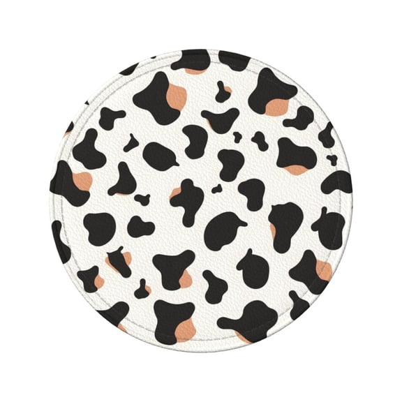 6-Piece Set Of Round Coasters Water-Resistant Leather Double-Sided Non-Slip Design Ideal For Cups Kitchens And Home Decor Perfect Housewarming Gift 3.9-Inch Diameter Simple Cow Print Pattern1_1