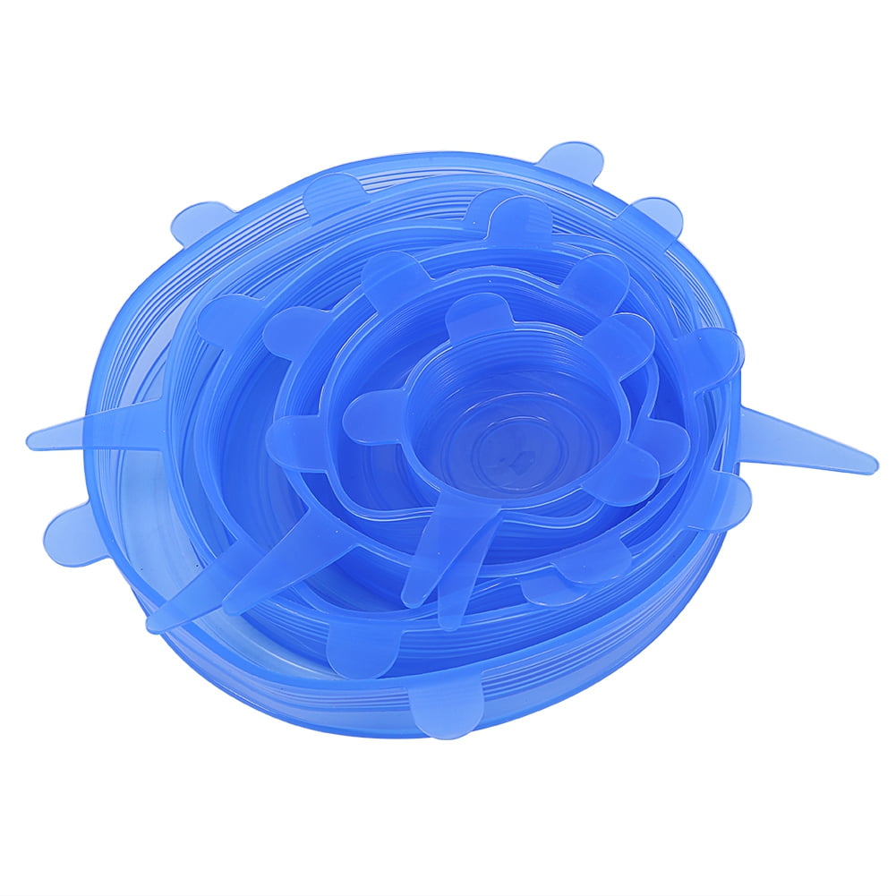6-Piece Set Silicone Stretch Lids, Reusable Food Storage Covers for Bowls, Cups, Pans, BPA-Free, Seal Wraps Kitchen Gadget - Blue