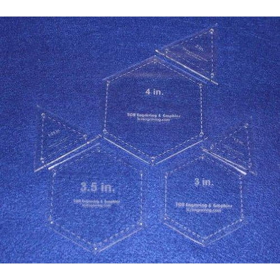 6 Piece Set of Half Size Hexagons & Equilateral Triangles Templates 1/8"