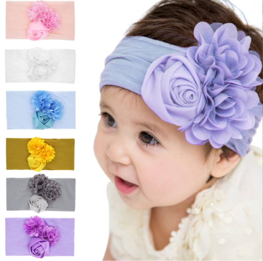 Denifery Baby Girls Cute Headband Elastic Lace Hair Band Pink Flower  Headband Hair Accessories