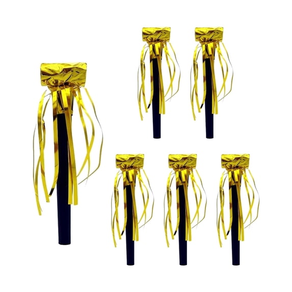 6 - Piece Set of Party Noise Makers - Gold and Silver Tassel Whistles for Festive Occasions