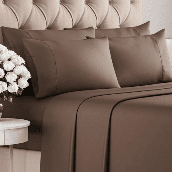 6 Piece Sheet Set - Comfy Breathable & Cooling - Ultra Soft Hotel Luxury Bedding Set with 8-16 Inch Deep Pockets - 1 Flat & 1 Fitted Sheet & 4 Pillowcases - Cozy, Wrinkle Free & Easy Care - Brown