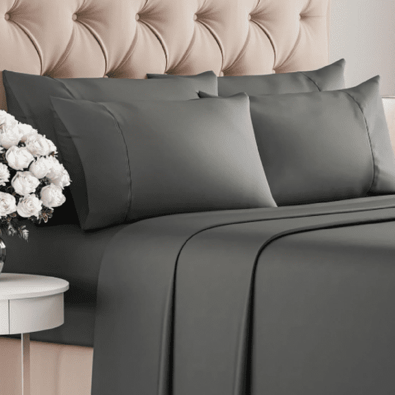 6 Piece Sheet Set - Comfy Breathable & Cooling - Ultra Soft Hotel Luxury Bedding Set w/ 8-16 Inch Deep Pockets - 1 Flat & 1 Fitted Sheet & 4 Pillowcases - Wrinkle Free and Easy Care - Charcoal