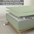 thumbnail image 1 of 6 Piece Sheet has Zipper Sheet Set, King Size 15 Inch Deep Pocket, 800 TC, Solid Light Sage Color., 1 of 9
