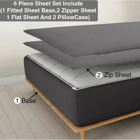 6 Piece Sheet has Zipper Sheet Set, Olympic Queen Size 10 Inch Deep ...