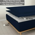 thumbnail image 1 of 6 Piece Sheet has Zipper Sheet Set, Queen Size 12 Inch Deep Pocket, 800 TC, Solid Navy Blue Color., 1 of 9