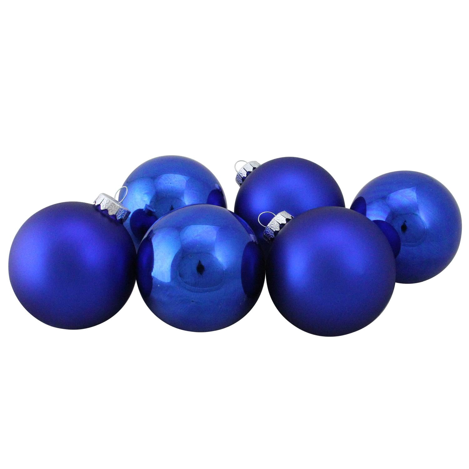6-Piece Shiny and Matte Blue Glass Ball Christmas Ornament Set 3.25" (80mm)