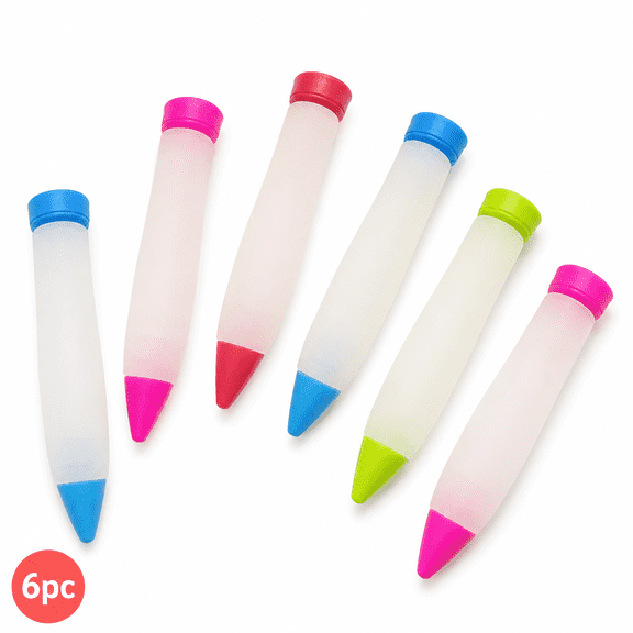 6-Piece Silicone Cake Decorating Pen Set, Refillable Icing Writing Tools with PP Tips, Multicolor Baking Pens for Cream, Jam, Chocolate Sauce, Cookie and Dessert Decorating