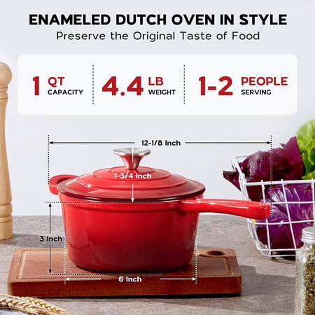 6-Piece Silicone Kitchen Utensil Set with Enameled Cast Iron Sauce Pan, Non-Stick Safe Cooking Tools