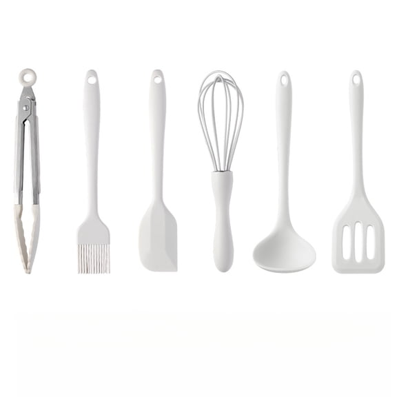 6-Piece Silicone Kitchen Utensils Set, Heat Resistant Non-Stick Cooking Tools with Tongs, Brush, Spatula, Whisk, Ladle, Turner for Kitchen