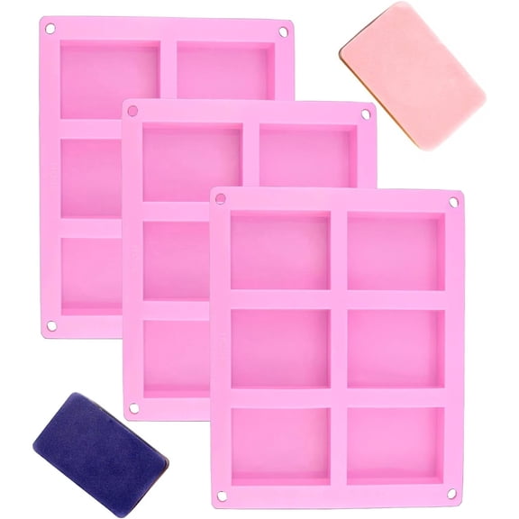 6-Piece Silicone Soap Mold Set with 6 Cavities - Flexible DIY Moulds for Soap Making, Rice Krispie Treats, Pudding, Muffins & Loaf Baking