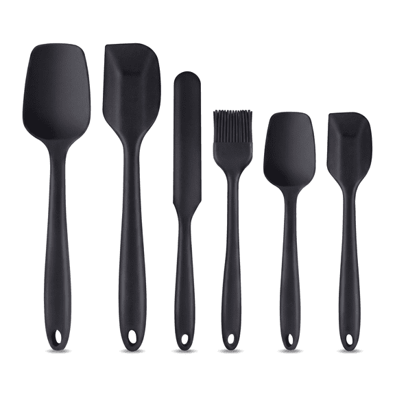 6-Piece Silicone Spatula Set, Food-Grade Heat-Resistant Kitchen Cooking Utensils for Cooking and Baking, BPA-Free Dishwasher Safe Tools for Nonstick Cookware, Black