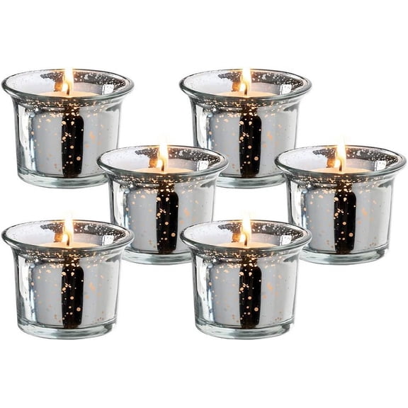 6 Piece Silver Oyster Mercury Glass Votive Candle Holder Table Centerpiece Tealight Decoration