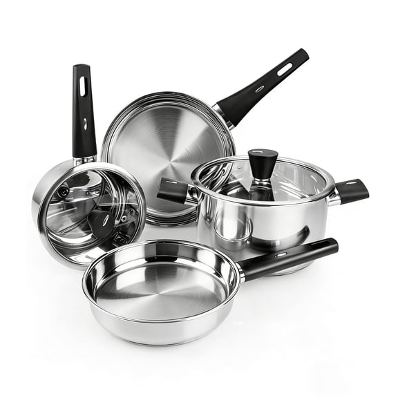6-Piece Silver Stainless Steel Cookware Set For All Stovetops