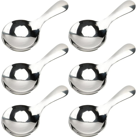 6 Piece Small Spoons for Condiments - 304 Stainless Steel Spice Spoons Small Canister Scoops Jar Spoons for Honey Candy, Coffee, Tea, Salt, Jam, and Mustard - Ice Cream Dessert Spoon Silver