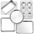thumbnail image 1 of 6-Piece Small Toaster Oven Pan Set, Stainless Steel Bakeware Set, Toaster Oven Tray with Rack, Square/Round Cake Pan, Loaf Pan & Muffin Pan, Non Toxic & Easy Clean, 1 of 7