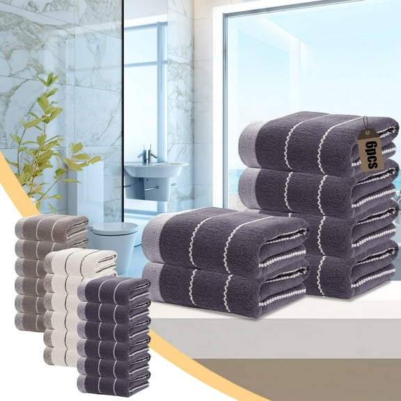 6 Piece Soft Absorbent Towel Set, Household Spa Gift Towels, 100% Cotton, Ultra Soft, Quick Drying, Modern Minimalist, Family Home Use, Gym Beauty Routine, Bath Shower Hair Care Towels TOPLIU