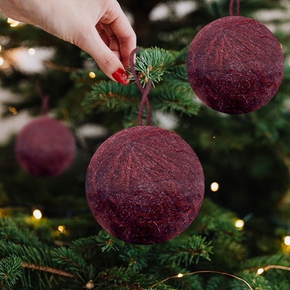 6 Piece Soft Wool Wrapped Foam Christmas Tree Decor Set - Cozy Textured Ornaments for Festive Joy Atmosphere 6cm