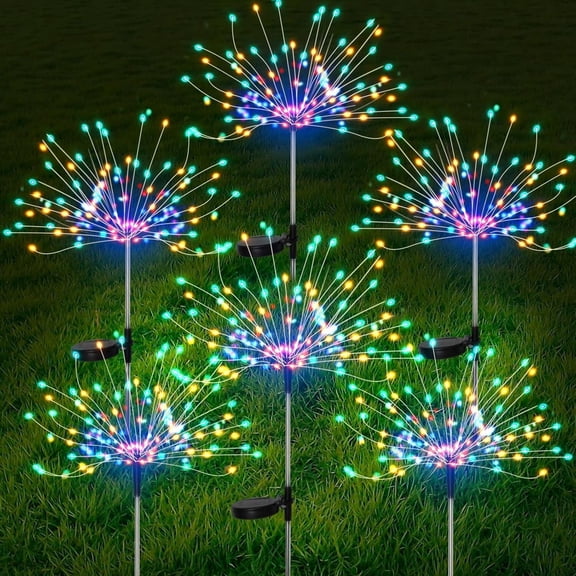 6-Piece Solar Garden Lights Solar Firework Lights, 200 LED String Lights with 8 Flashing Night Light Modes for Outdoor, Weddings, Parties, Courtyard Home Decor (Multicolor)