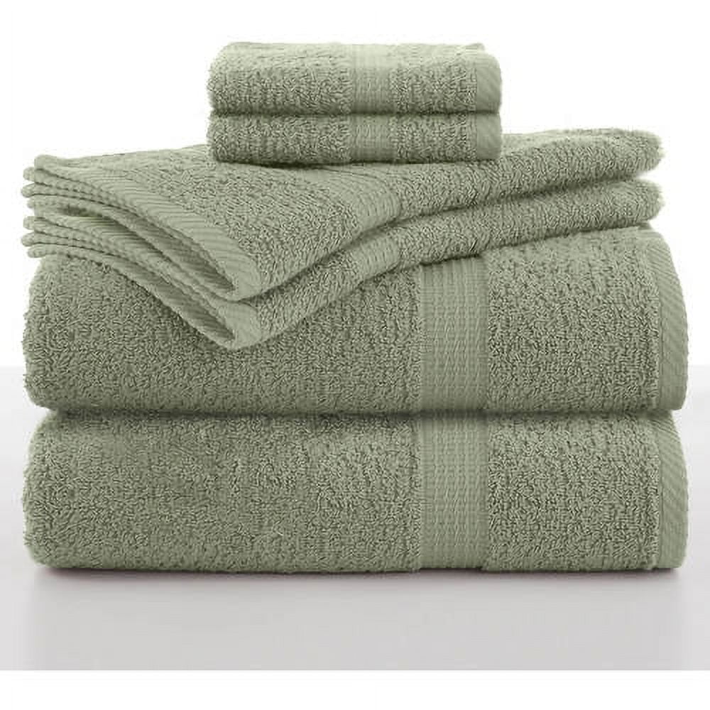6 Piece Solid Bath Towel Set, Basil, Utica Essentials - Walmart.com
