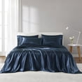 thumbnail image 1 of 6 Piece Solid Color Satin Sheet Set (1*Flat Sheet + 1* Fitted Sheet + 4*Pillowcases), Luxurious And Silky With Natural Sheen, Fits Up To 16" Mattress, 1 of 22