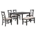 thumbnail image 1 of 6 Piece Solid Wood Dining Room Set with Upholstered Bench and 4 Dining Chairs, Rustic Farmhouse Kitchen Table Set with Bench and 4 Chairs, 36” x 60” (Gray), 1 of 8