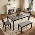 thumbnail image 1 of 6 Piece Solid Wood Upholstered Dining Room Set with Bench and Chairs, 1 of 7