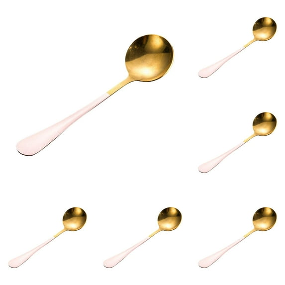 6-Piece Soup Spoons Set - 6.3 Inch Round Stainless Steel Bouillon Spoons, Modern Thick Handle Spoons for Soup, Dessert, Cereal, Coffee, Set of 6