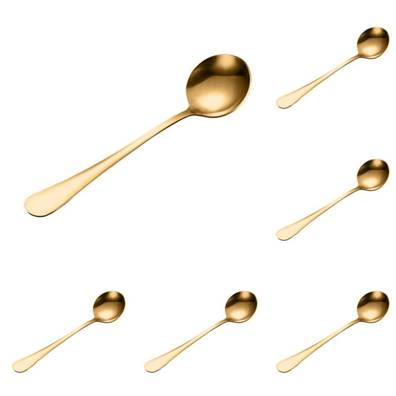 6-Piece Soup Spoons Set - 6.3 Inch Round Stainless Steel Bouillon Spoons, Modern Thick Handle Spoons for Soup, Dessert, Cereal, Coffee, Set of 6