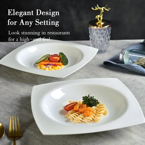 6-Piece Square Ceramic Plate Set - Microwave Safe White Dinnerware for Home & Restaurant Use, Elegant Dining Dishes