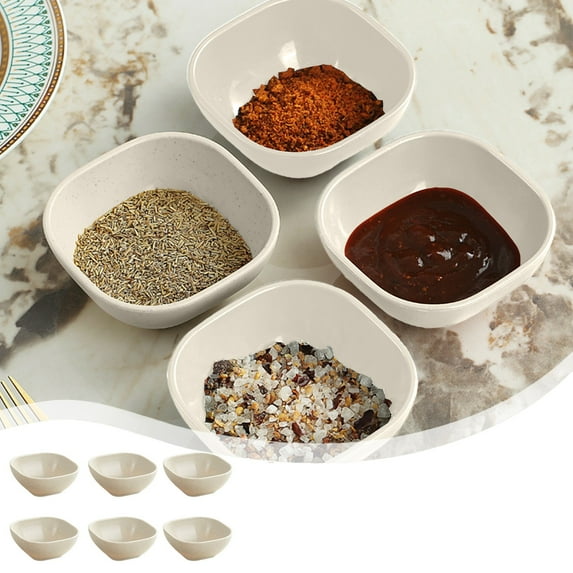6 Piece Square Seasoning Plates, Wheat Straw Sauce Dishes Set, Small Condiment Bowls for Snacks, Kitchen Dining, BPA Free (9x8cm)
