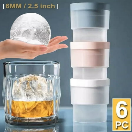 6-Piece Stackable Ice Ball Mold Maker Slow-Melting Large Ice Cube Freezer Maker, 2.5 Inch big Ice Spheres for Whiskey Cocktails Juice Beverages Bourbon - BPA-Free Silicone