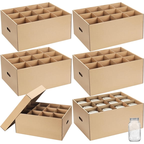 6 Piece Stackable Mason Jar Storage Box Set 32 Oz with Handles and Dividers Natural Color