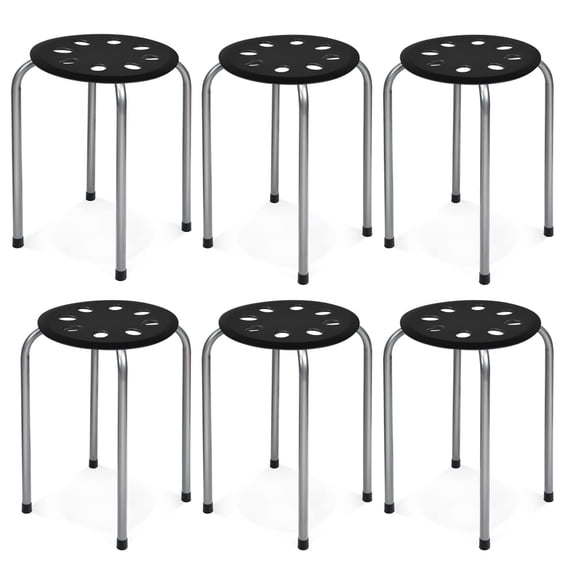 6-Piece Stackable Stools Set, 17.5 Inch Height Sturdy Metal Frame PP Seats, Backless School Classroom Chairs for Children Home Office, Black
