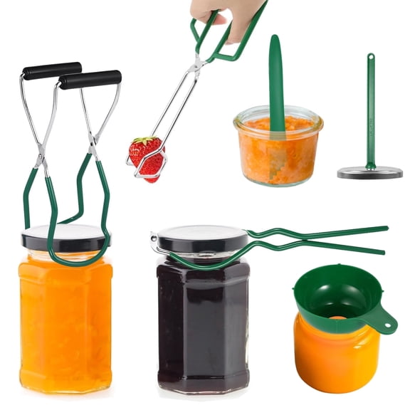 6 Piece Stainless Steel Canning Tools Kit, Canning Supplies Starter Kit with Canning Jar Lifter, Canning Funnel, Magnetic Lid Lifter, Jar Wrench, Canning Tongs, Canning Bubble Popper