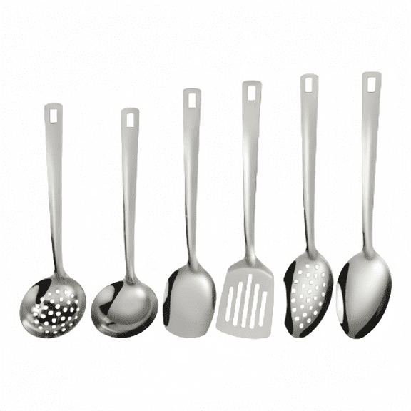 6-Piece Stainless Steel Cookware Set with Various Soup Spoons and Spatula