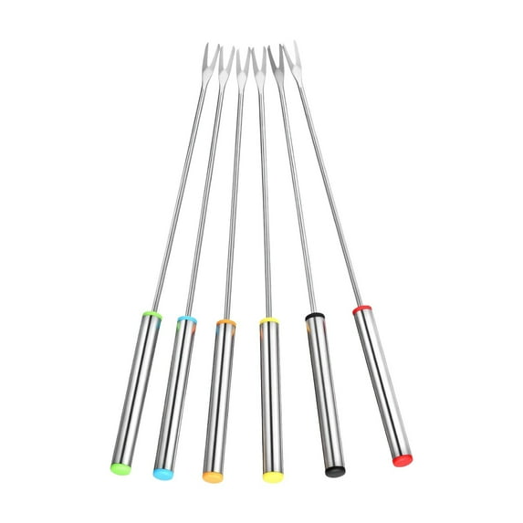 6-Piece Stainless Steel Fondue Forks, Fruit Dessert Forks, Long Skewers for Cheese, Chocolate, Marshmallows, Fruit, Grilling, Perfect for Parties & BBQ