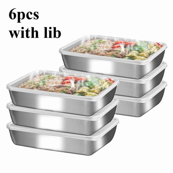 6-Piece Stainless Steel Food Storage Containers with Lids, Airtight Sealed Lunch Boxes for Baking/Prep/Cake Trays, Fridge/Dishwasher/Microwave Safe