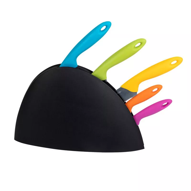 6 Piece Stainless Steel Knife Set with Multi-Colored Handles In Block