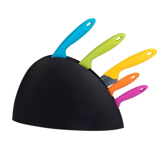 6 Piece Stainless Steel Knife Set with Multi-Colored Handles In Block