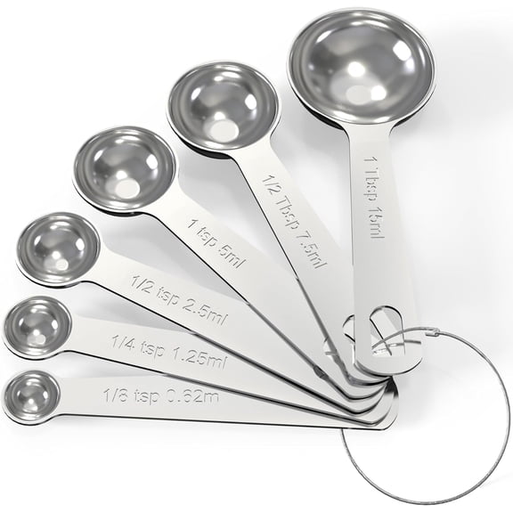 6 Piece Stainless Steel Measuring Spoons Set with Coffee Scoop for Cooking Baking Kitchen Gadgets
