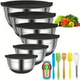 thumbnail image 1 of 6-Piece Stainless Steel Mixing Bowl Set With Lids - Non-Slip, Dishwasher Safe, Perfect For Baking & Cooking - Includes Spoons, 1 of 5