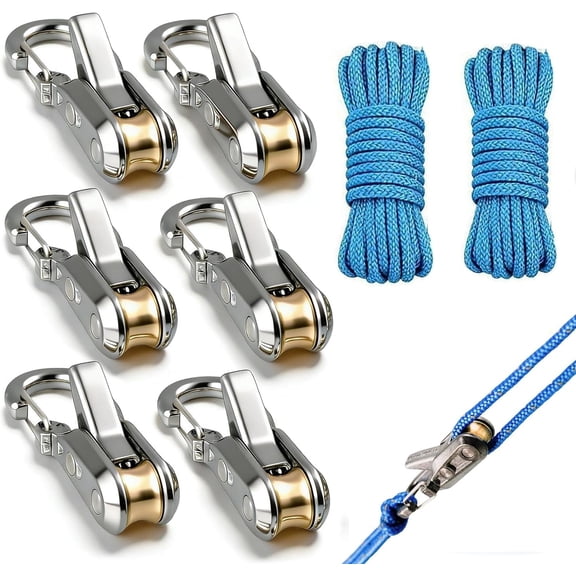 6-Piece Stainless Steel Rope Tightening Tools, Equipped With Roller Cam Fasteners, Suitable For Emergency Ropes, Camping Tents, Etc.