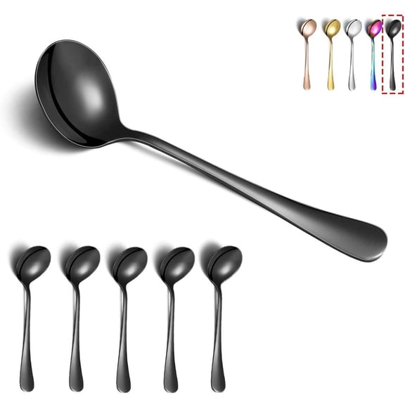 6-Piece Stainless Steel Round Spoons - Black Titanium Plated, Dishwasher Safe
