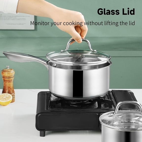6-Piece Stainless Steel Sauce Pan Set with Lids, Non-Stick Cookware for All Stovetops