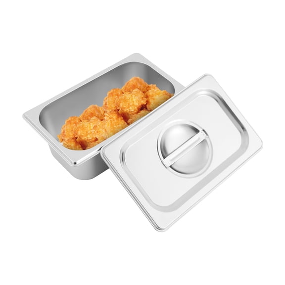 6-Piece Stainless Steel Trays with Lids 1/4 Size 2.5 Inch Deep Steam Table Metal Food Pan Steamer Tray for Buffet Catering Pans Metal Commercial Kitchen Pan