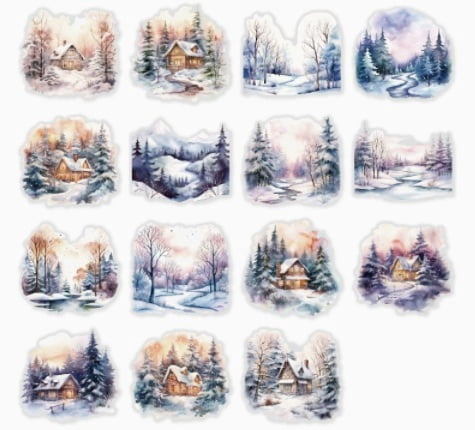 6-Piece Sticker Pack - Twilight Forest Series Retro Journal Decoration Base Collage Plant Landscape Stickers