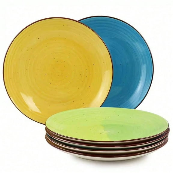 6-Piece Stoneware Dinner Plate Set in Assorted Colors