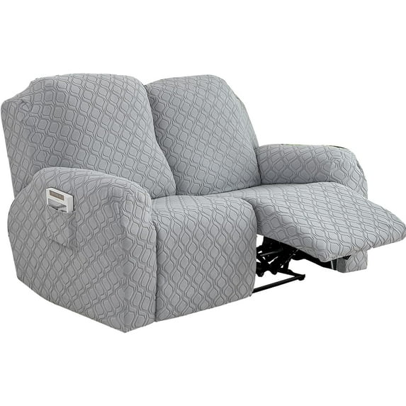 6 Piece Stretch Recliner Slipcover Jacquard Recliner Loveseat Covers with Side Pocket Anti-Slip Fitted Couch Furniture Protectors with Elastic Bottom, For 2 Seater